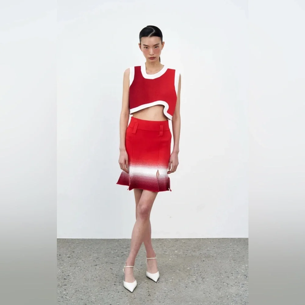 PH5 Red and White Cropped Knit Tank Top and skirt SET - Picture 3 of 9